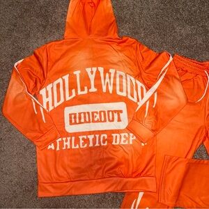 Orange Athletic Hoodie and Pants Set